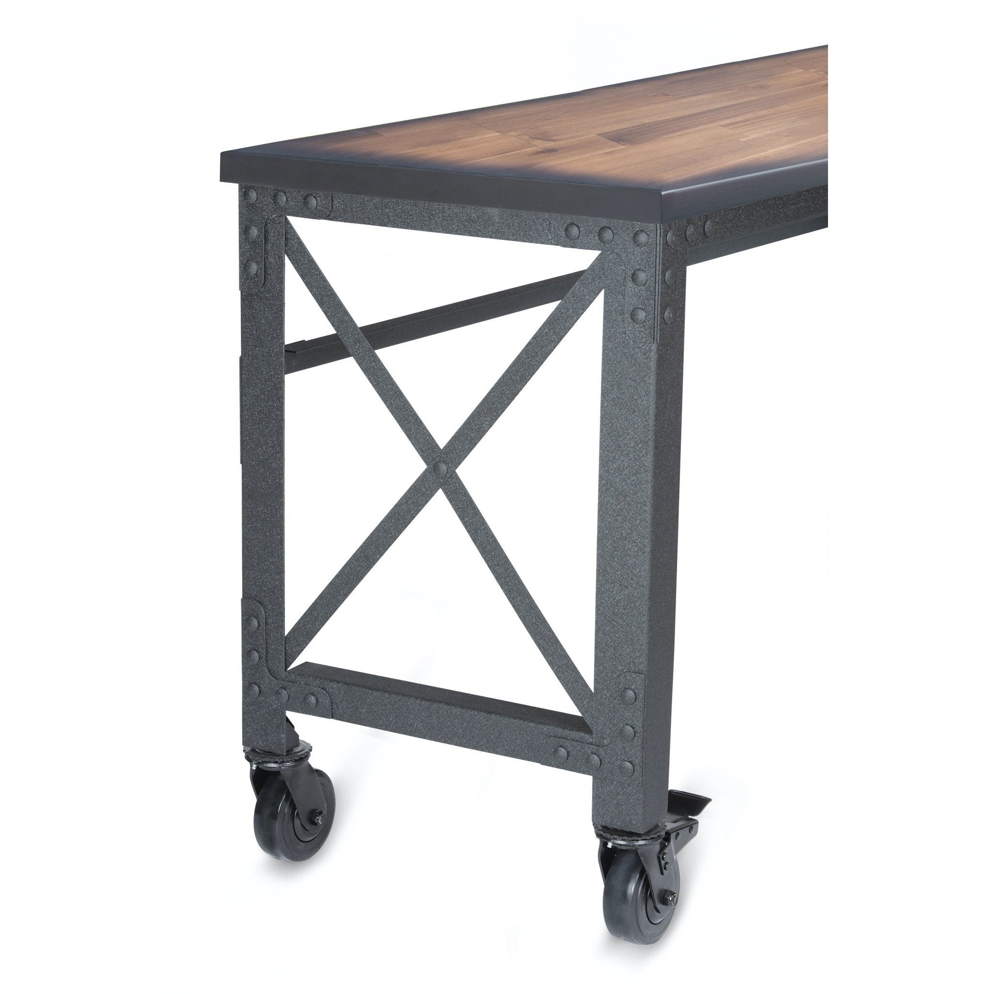 Durasheds furniture Duramax Rolling Industrial Desk with Wooden Top 46 Inches x 24 Inches