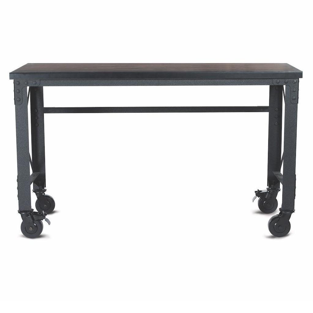 Durasheds furniture Duramax Rolling Industrial Desk with Wooden Top 62 Inches x 24 Inches