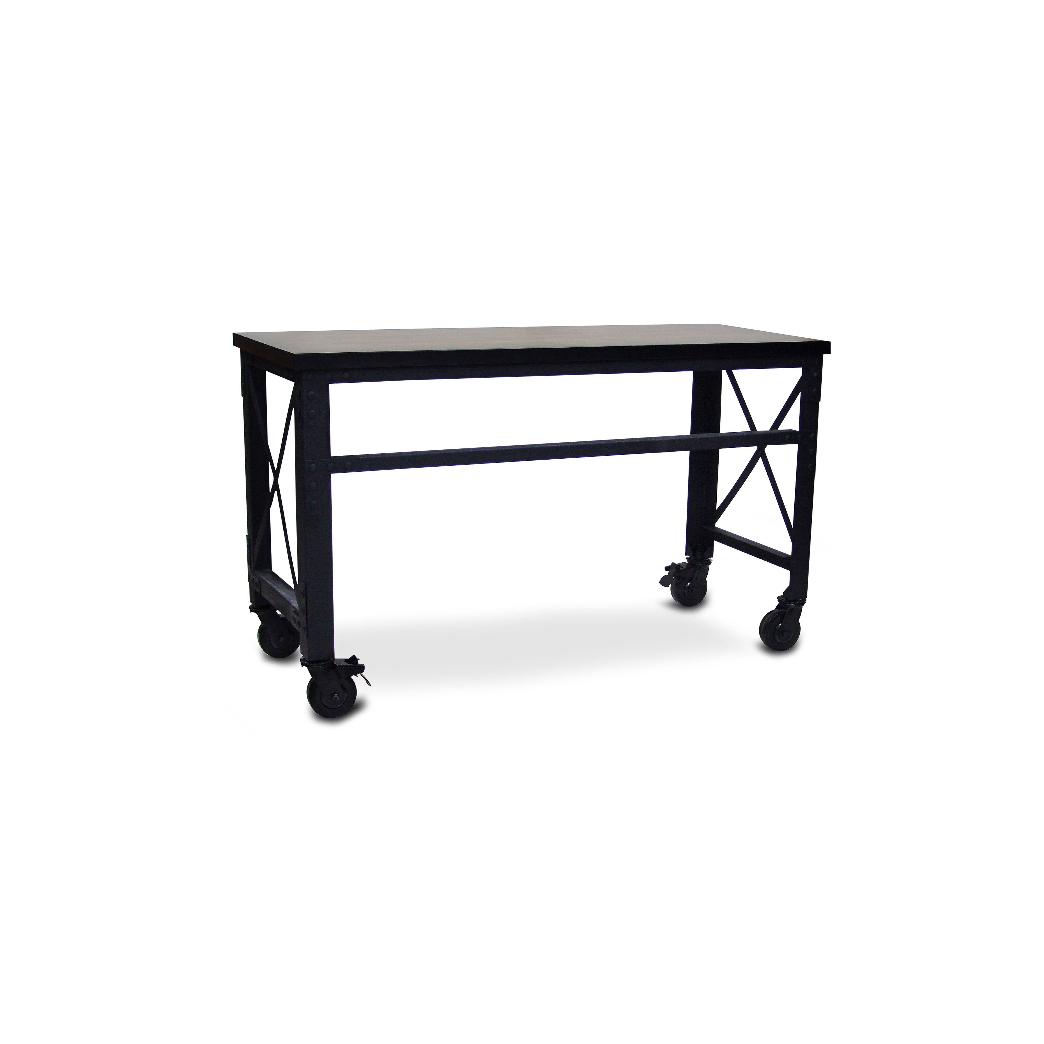 Durasheds furniture Duramax Rolling Industrial Desk with Wooden Top 62 Inches x 24 Inches