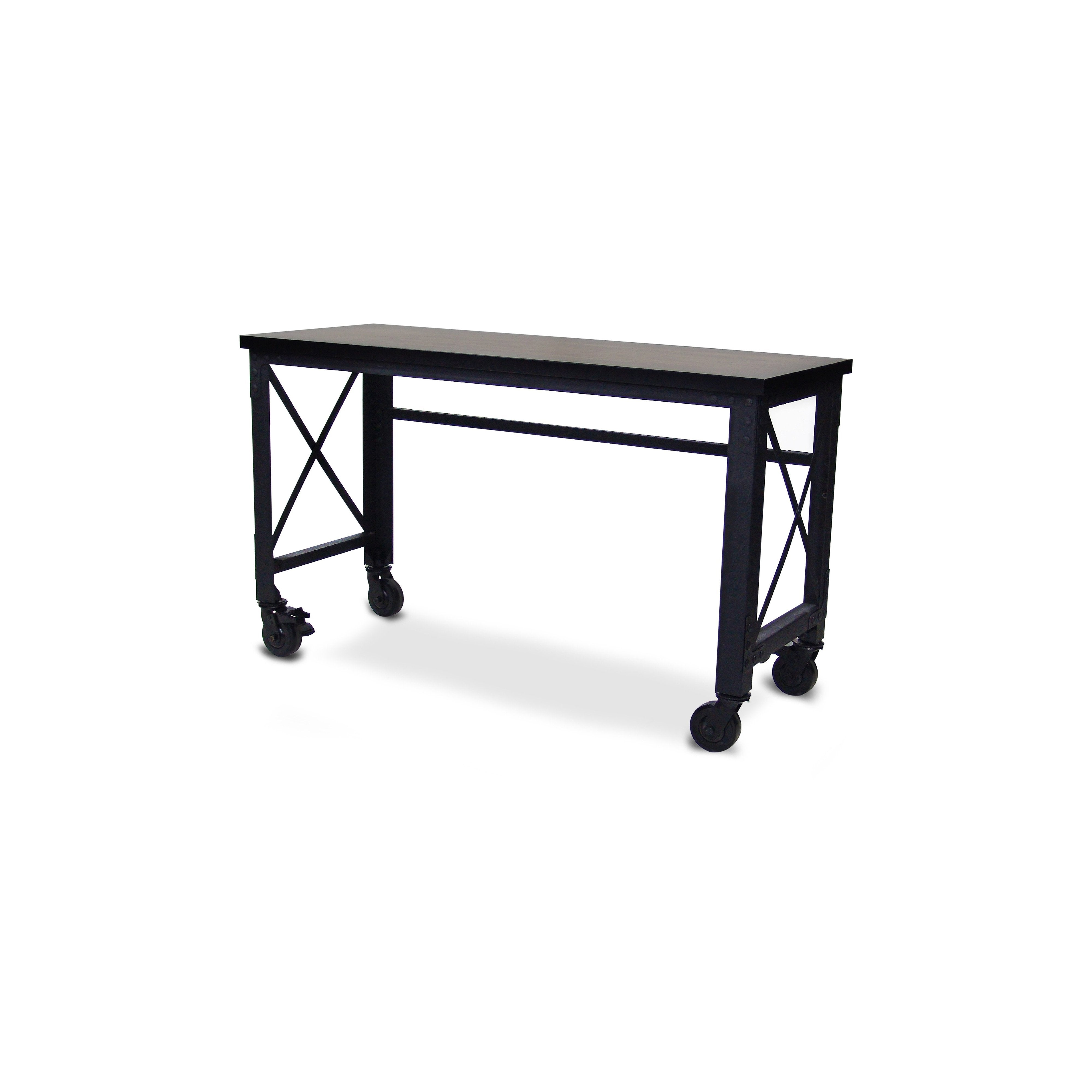 Durasheds furniture Duramax Rolling Industrial Desk with Wooden Top 62 Inches x 24 Inches