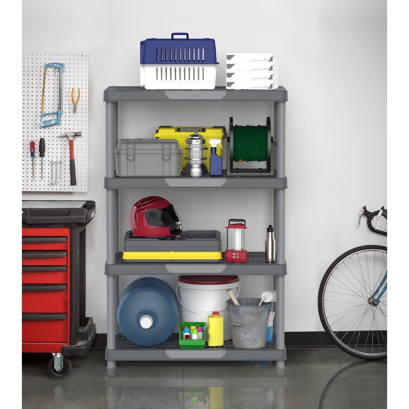 Durasheds Shelving Racks Duramax Plastic Heavy Duty Multipurpose Freestanding 4 Tier Shelving Rack