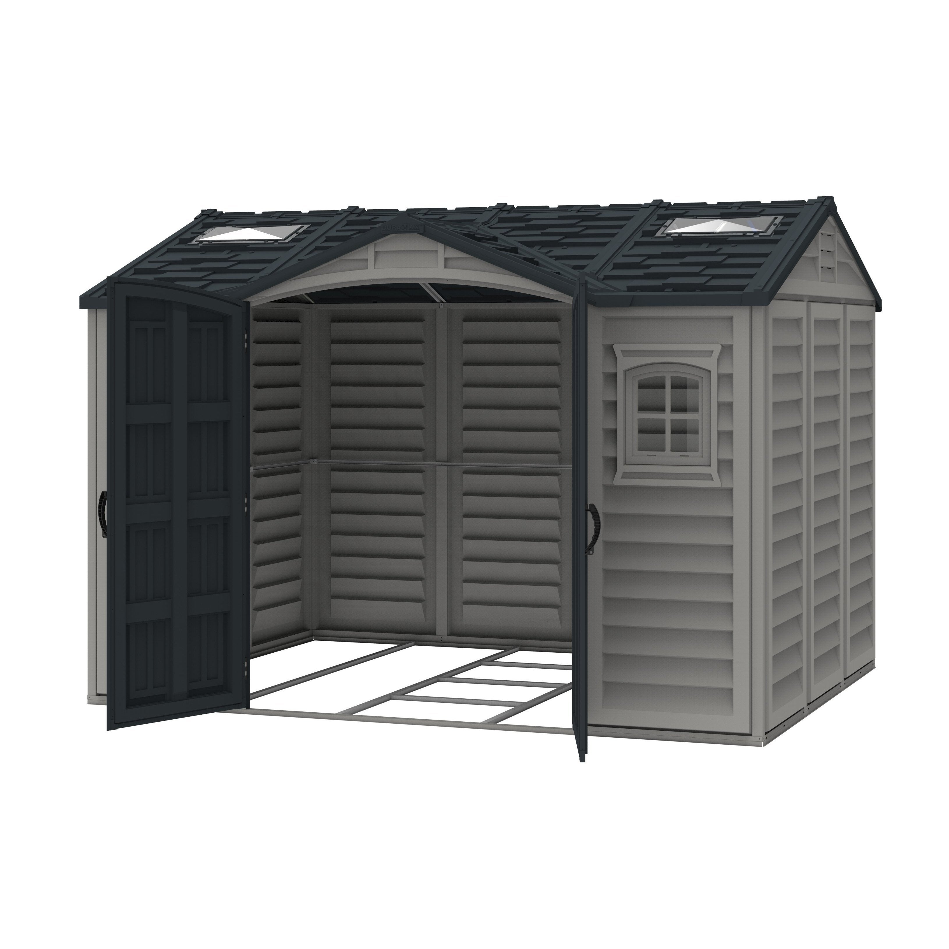 Durasheds Vinyl Sheds Duramax Apex Pro 10.5'X8' Vinyl Shed with Foundation, 2 Windows and Side Door