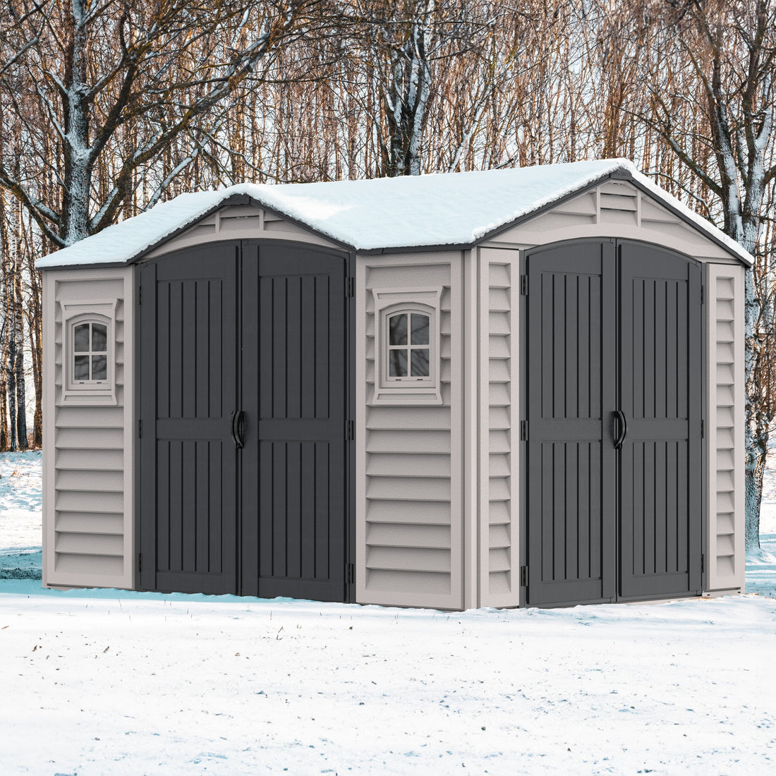 Durasheds Vinyl Sheds Duramax Apex Pro 10.5'X8' Vinyl Shed with Foundation, 2 Windows and Side Door