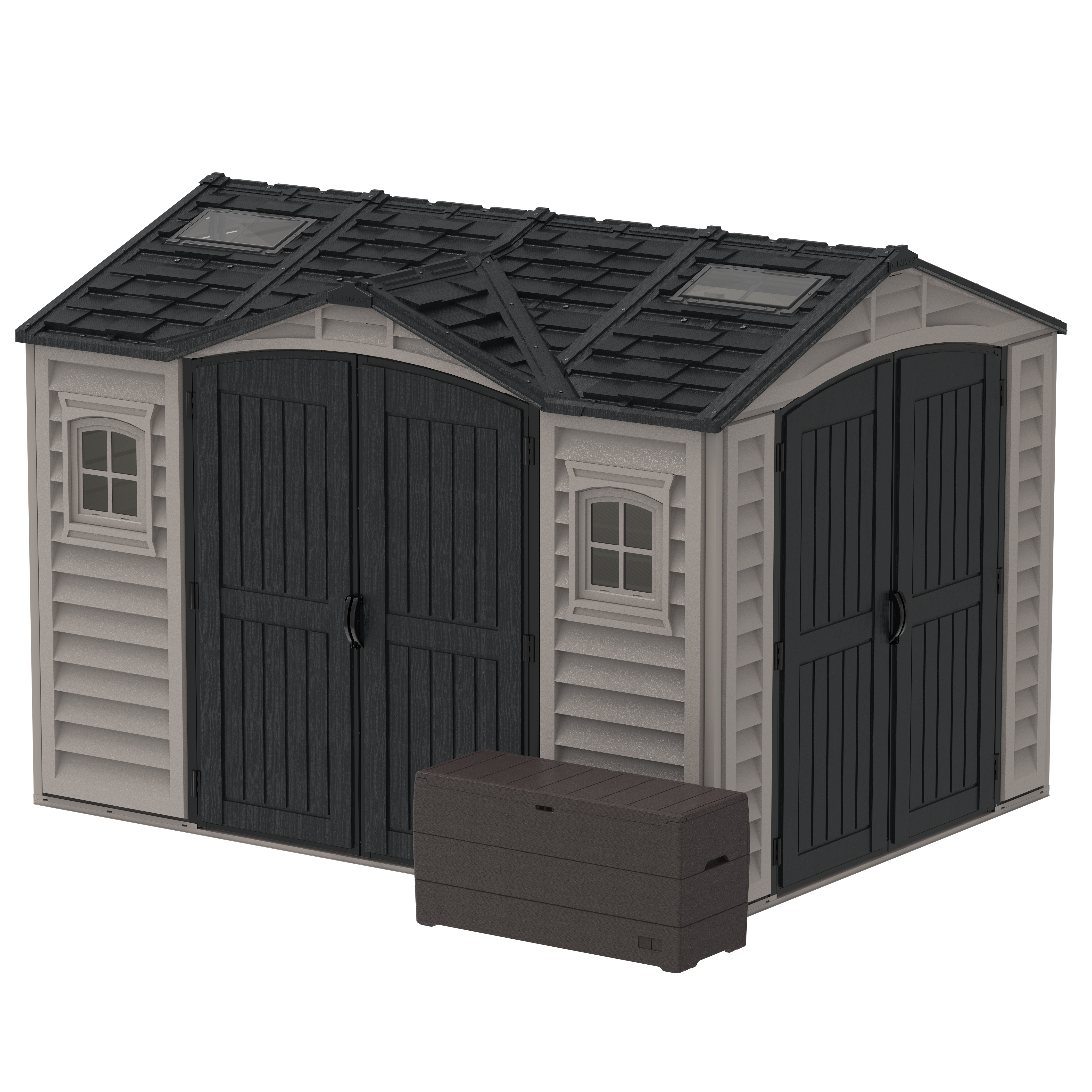 Durasheds Vinyl Sheds Duramax Apex Pro 10.5'X8' Vinyl Shed with Foundation, 2 Windows and Side Door